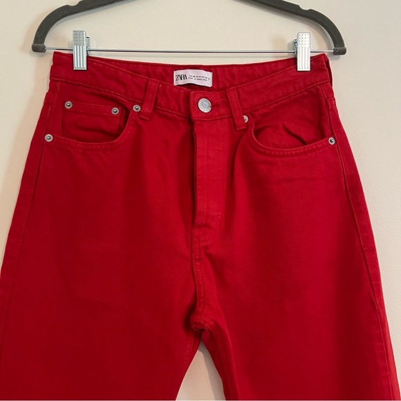 Zara Red Straight Leg Women Jeans Pants 6 Button Fly Casual Streetwear Holiday - Picture 3 of 16